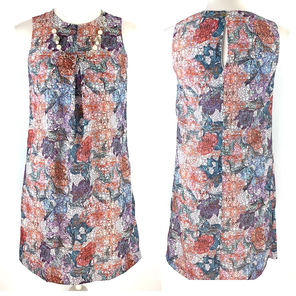 H&M Floral Blue and Red Lightweight Sleeveless Mini Shift Dress size 4 - Picture 2 of 16